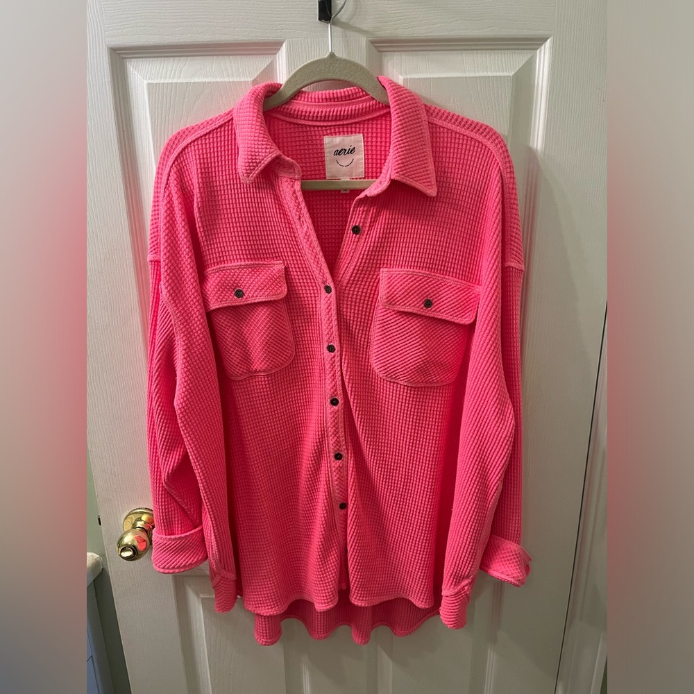 Aerie LumberJane Waffle Shirt Coral Sun